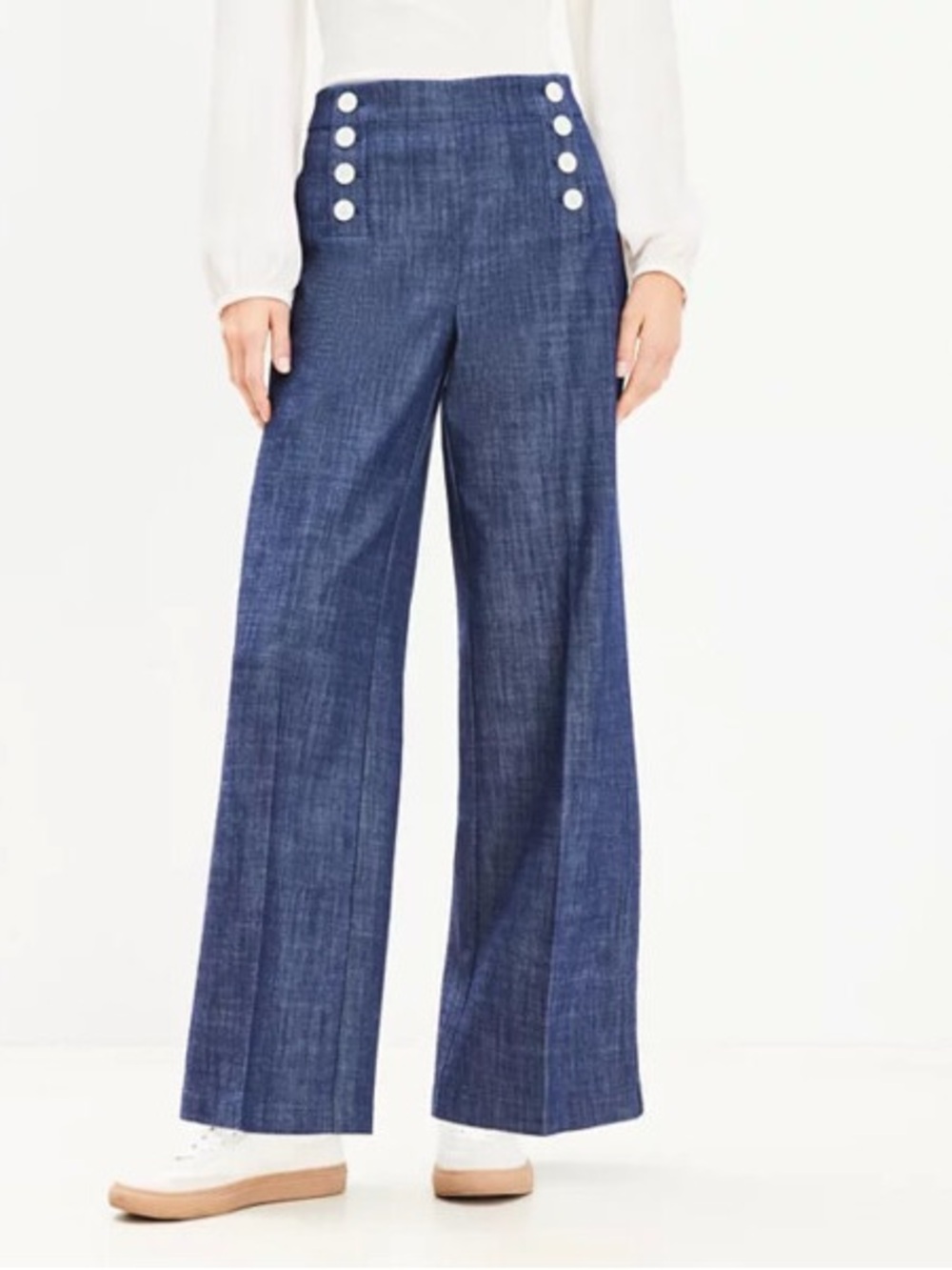 LOFT Mariner Refined Denim Nautical Coastal Sailor Wide Leg Trouser Pants 14